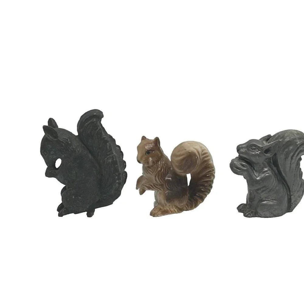 Vtg Lot of 3 Squirrels Figurines  Solid Pewter- Cast‎ Metal and Plastic 2 3/4